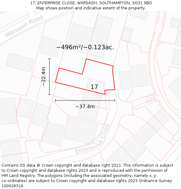 17, ENTERPRISE CLOSE, WARSASH, SOUTHAMPTON, SO31 9BD: Plot and title map