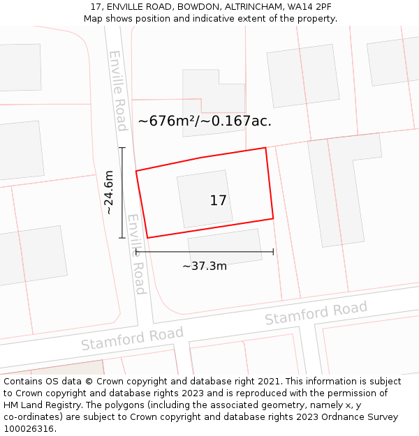 17, ENVILLE ROAD, BOWDON, ALTRINCHAM, WA14 2PF: Plot and title map