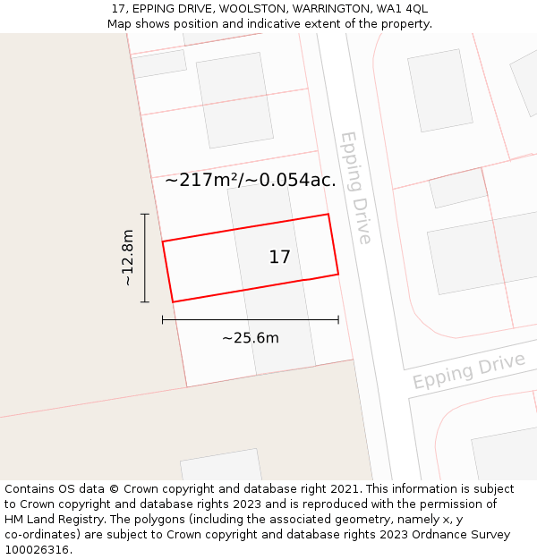 17, EPPING DRIVE, WOOLSTON, WARRINGTON, WA1 4QL: Plot and title map