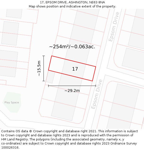 17, EPSOM DRIVE, ASHINGTON, NE63 8NA: Plot and title map