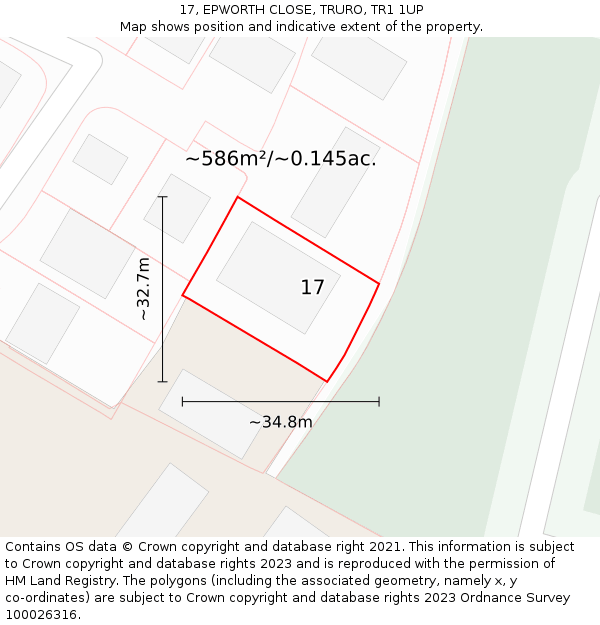 17, EPWORTH CLOSE, TRURO, TR1 1UP: Plot and title map