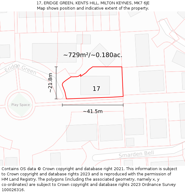 17, ERIDGE GREEN, KENTS HILL, MILTON KEYNES, MK7 6JE: Plot and title map
