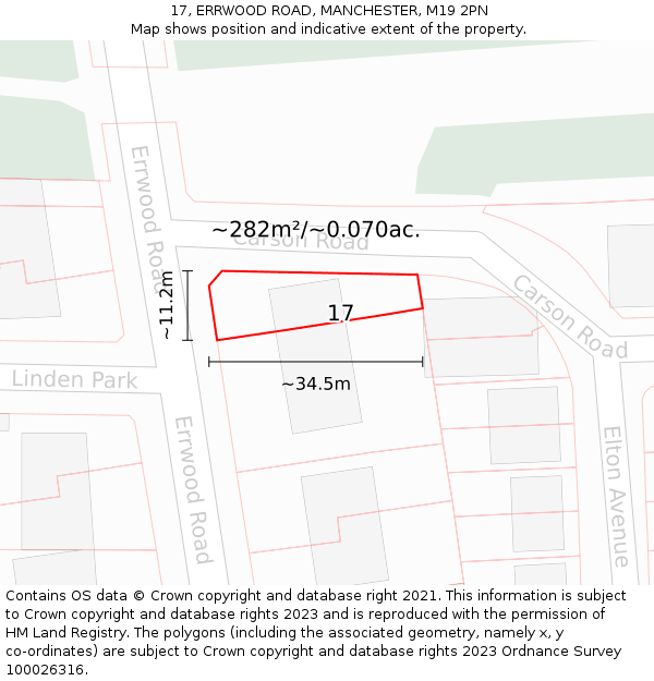 17, ERRWOOD ROAD, MANCHESTER, M19 2PN: Plot and title map