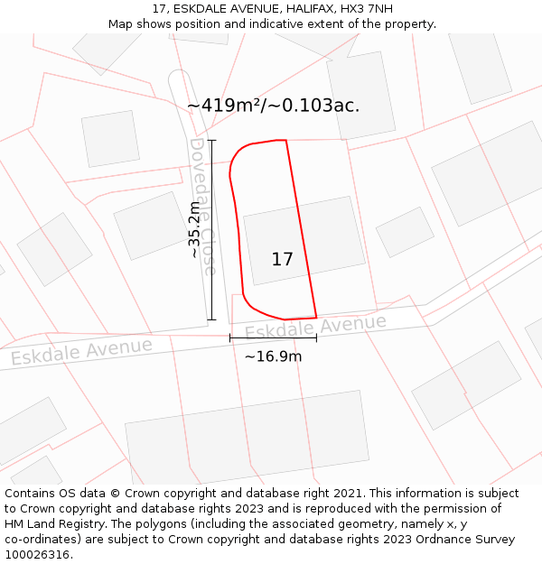 17, ESKDALE AVENUE, HALIFAX, HX3 7NH: Plot and title map