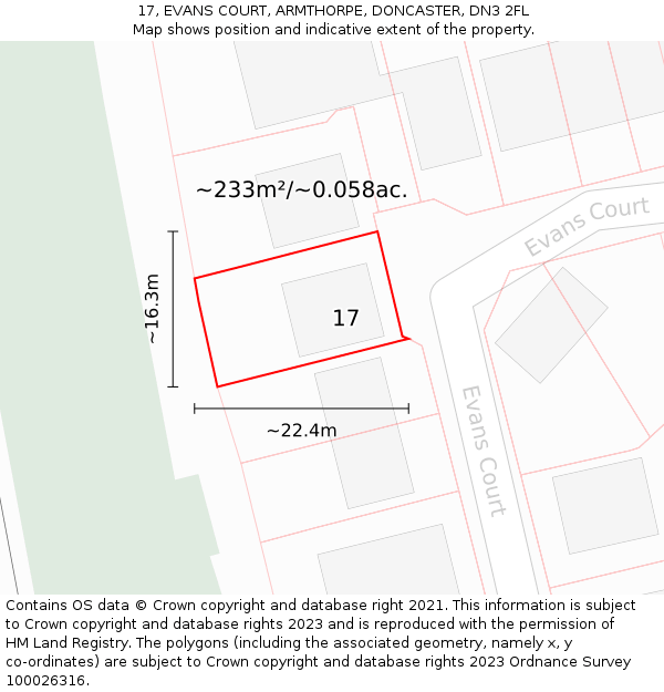 17, EVANS COURT, ARMTHORPE, DONCASTER, DN3 2FL: Plot and title map