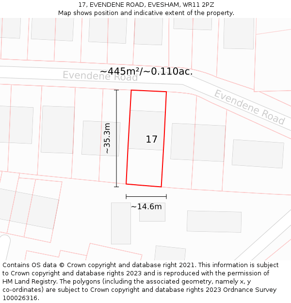 17, EVENDENE ROAD, EVESHAM, WR11 2PZ: Plot and title map
