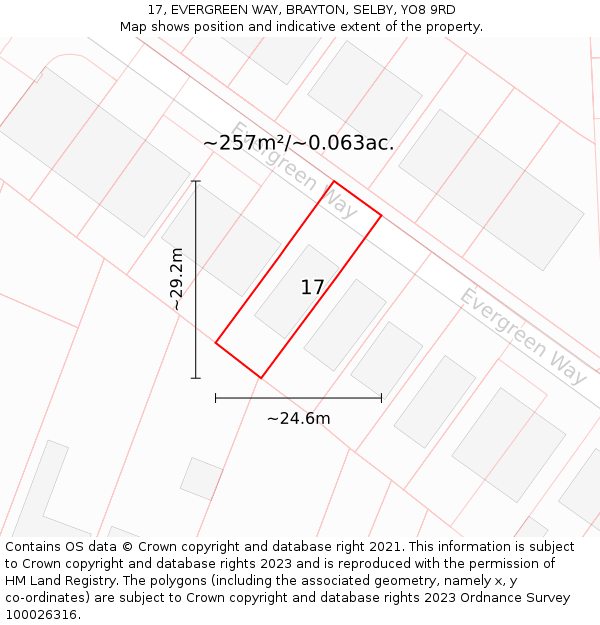17, EVERGREEN WAY, BRAYTON, SELBY, YO8 9RD: Plot and title map