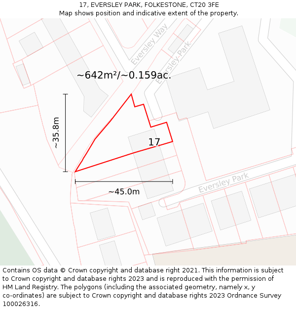 17, EVERSLEY PARK, FOLKESTONE, CT20 3FE: Plot and title map
