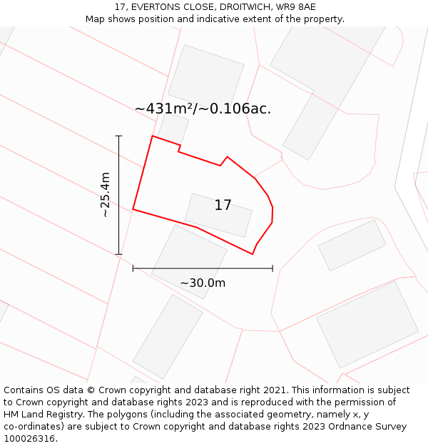 17, EVERTONS CLOSE, DROITWICH, WR9 8AE: Plot and title map
