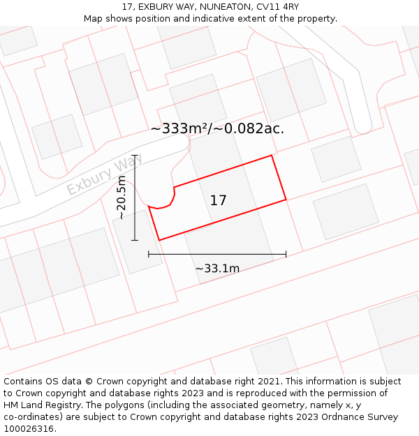 17, EXBURY WAY, NUNEATON, CV11 4RY: Plot and title map