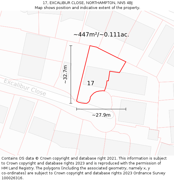 17, EXCALIBUR CLOSE, NORTHAMPTON, NN5 4BJ: Plot and title map