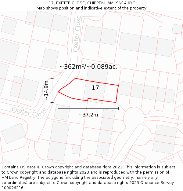 17, EXETER CLOSE, CHIPPENHAM, SN14 0YG: Plot and title map
