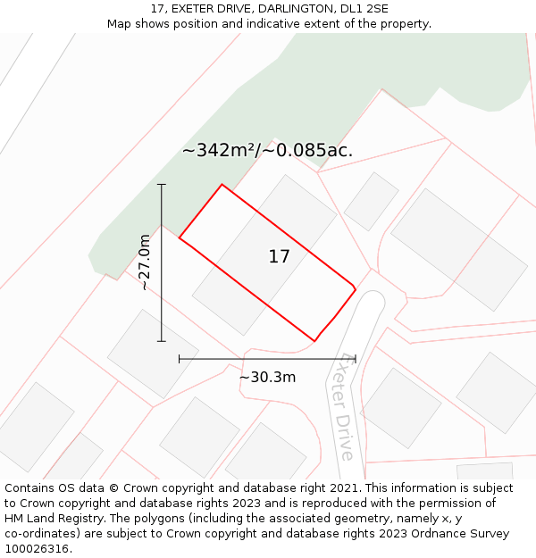 17, EXETER DRIVE, DARLINGTON, DL1 2SE: Plot and title map