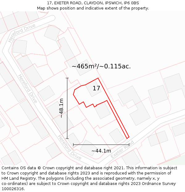 17, EXETER ROAD, CLAYDON, IPSWICH, IP6 0BS: Plot and title map