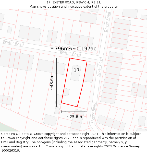 17, EXETER ROAD, IPSWICH, IP3 8JL: Plot and title map