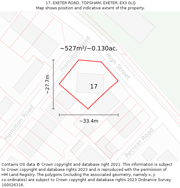17, EXETER ROAD, TOPSHAM, EXETER, EX3 0LQ: Plot and title map