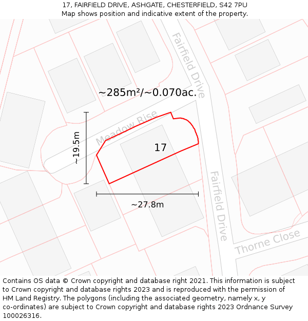 17, FAIRFIELD DRIVE, ASHGATE, CHESTERFIELD, S42 7PU: Plot and title map