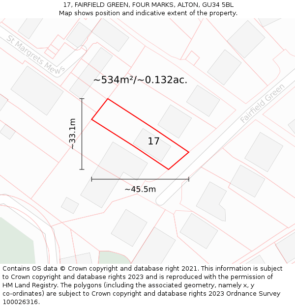 17, FAIRFIELD GREEN, FOUR MARKS, ALTON, GU34 5BL: Plot and title map