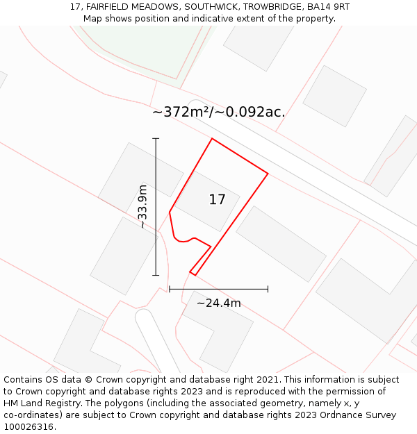 17, FAIRFIELD MEADOWS, SOUTHWICK, TROWBRIDGE, BA14 9RT: Plot and title map