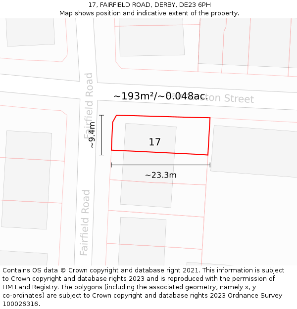 17, FAIRFIELD ROAD, DERBY, DE23 6PH: Plot and title map