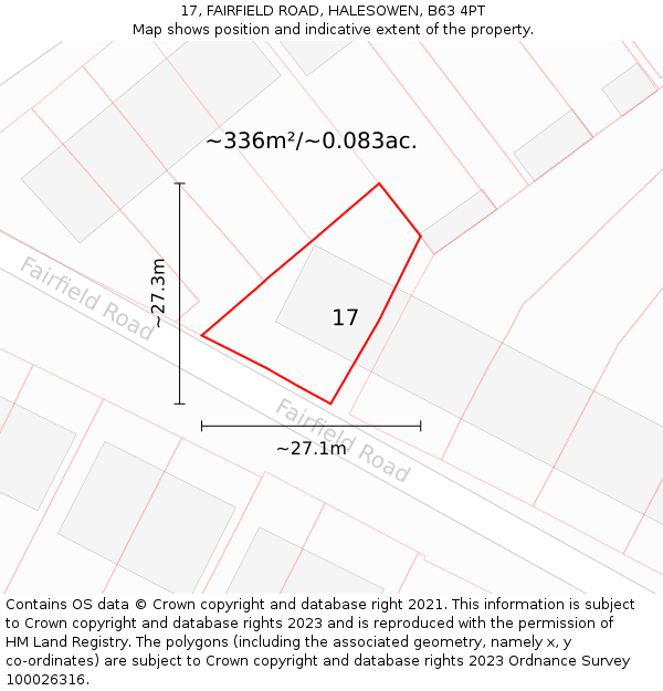 17, FAIRFIELD ROAD, HALESOWEN, B63 4PT: Plot and title map