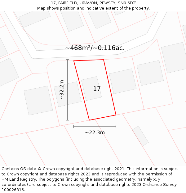 17, FAIRFIELD, UPAVON, PEWSEY, SN9 6DZ: Plot and title map