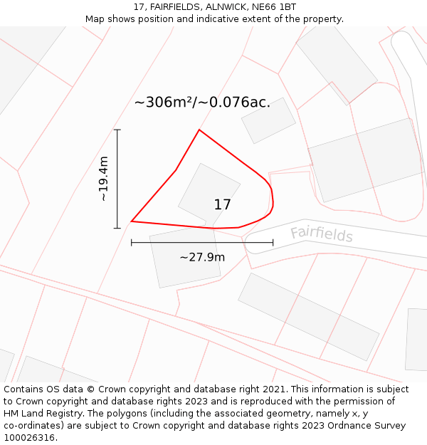 17, FAIRFIELDS, ALNWICK, NE66 1BT: Plot and title map