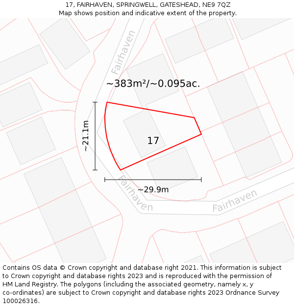 17, FAIRHAVEN, SPRINGWELL, GATESHEAD, NE9 7QZ: Plot and title map
