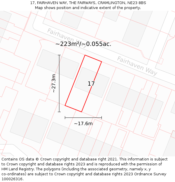17, FAIRHAVEN WAY, THE FAIRWAYS, CRAMLINGTON, NE23 8BS: Plot and title map