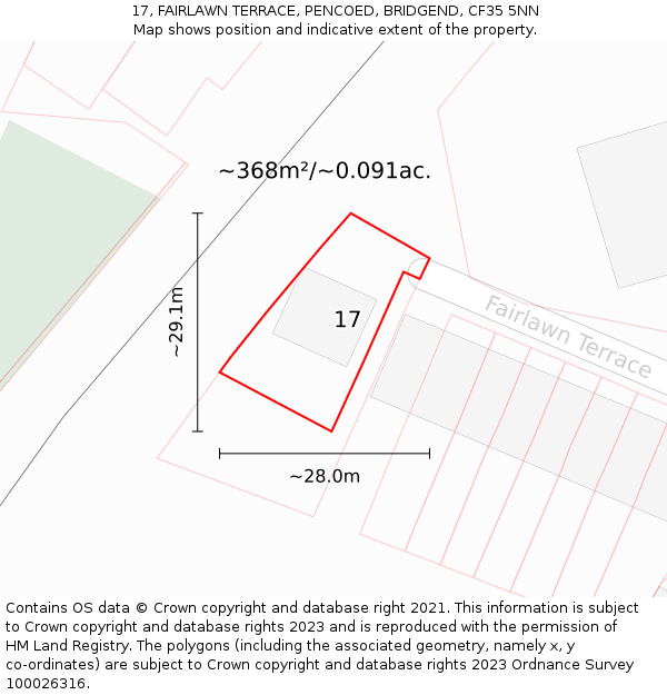 17, FAIRLAWN TERRACE, PENCOED, BRIDGEND, CF35 5NN: Plot and title map