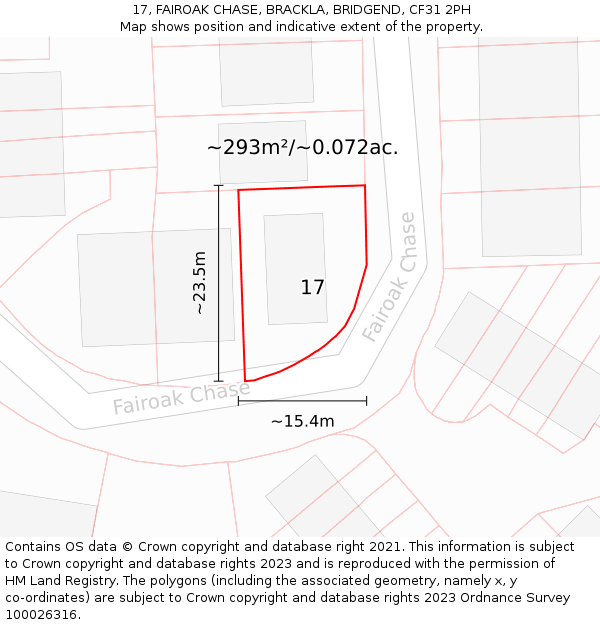 17, FAIROAK CHASE, BRACKLA, BRIDGEND, CF31 2PH: Plot and title map