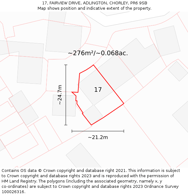 17, FAIRVIEW DRIVE, ADLINGTON, CHORLEY, PR6 9SB: Plot and title map