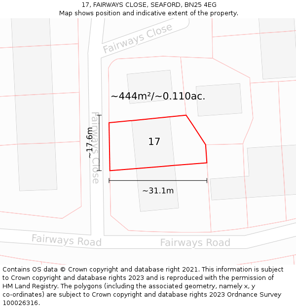 17, FAIRWAYS CLOSE, SEAFORD, BN25 4EG: Plot and title map
