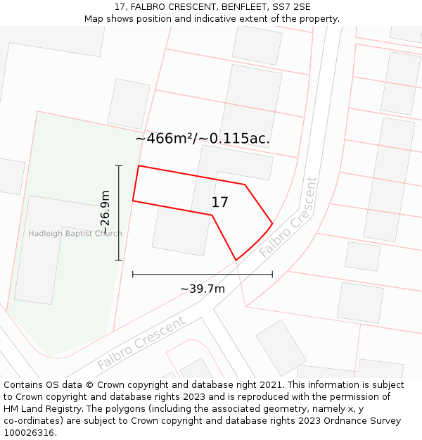 17, FALBRO CRESCENT, BENFLEET, SS7 2SE: Plot and title map