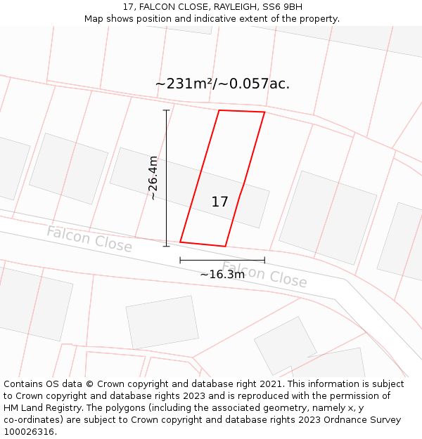 17, FALCON CLOSE, RAYLEIGH, SS6 9BH: Plot and title map
