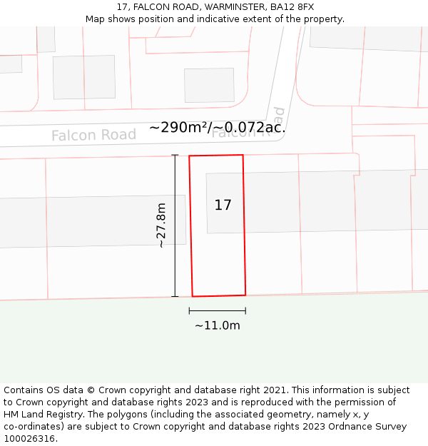 17, FALCON ROAD, WARMINSTER, BA12 8FX: Plot and title map