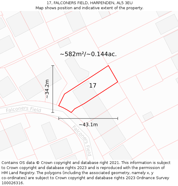 17, FALCONERS FIELD, HARPENDEN, AL5 3EU: Plot and title map