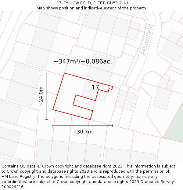 17, FALLOW FIELD, FLEET, GU51 2UU: Plot and title map