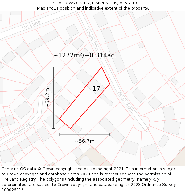 17, FALLOWS GREEN, HARPENDEN, AL5 4HD: Plot and title map