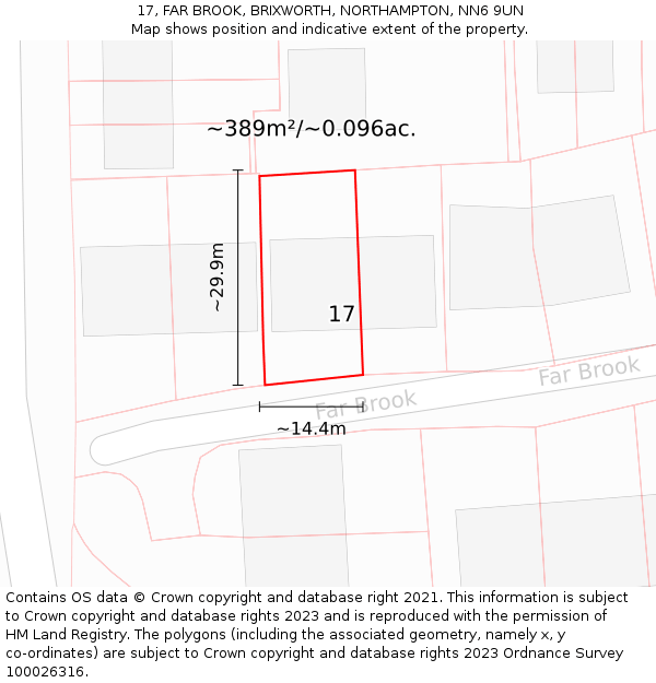 17, FAR BROOK, BRIXWORTH, NORTHAMPTON, NN6 9UN: Plot and title map