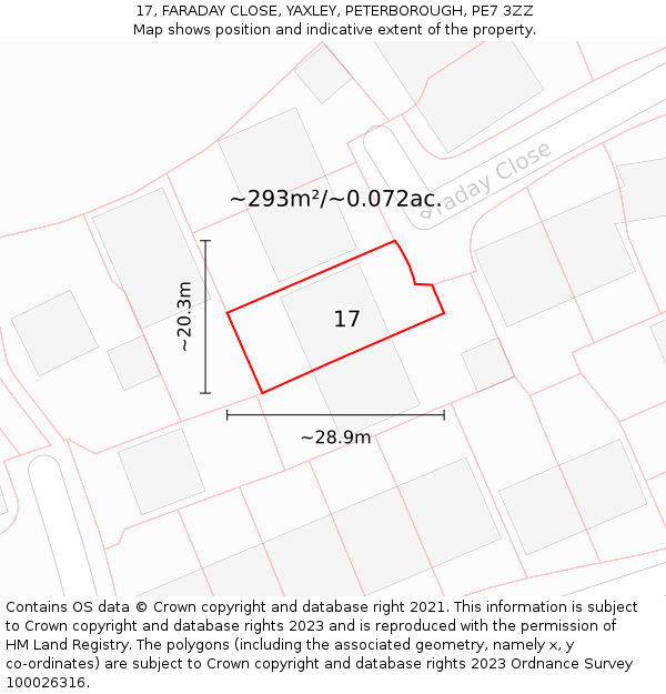 17, FARADAY CLOSE, YAXLEY, PETERBOROUGH, PE7 3ZZ: Plot and title map