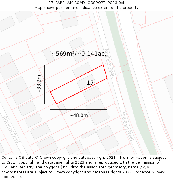 17, FAREHAM ROAD, GOSPORT, PO13 0XL: Plot and title map