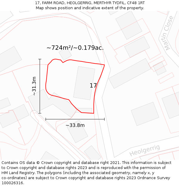 17, FARM ROAD, HEOLGERRIG, MERTHYR TYDFIL, CF48 1RT: Plot and title map