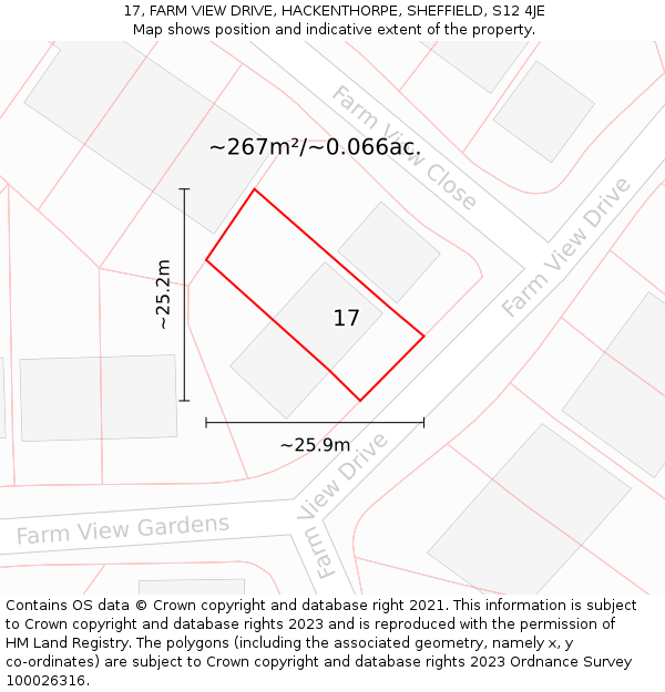 17, FARM VIEW DRIVE, HACKENTHORPE, SHEFFIELD, S12 4JE: Plot and title map