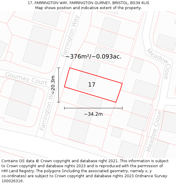17, FARRINGTON WAY, FARRINGTON GURNEY, BRISTOL, BS39 6US: Plot and title map