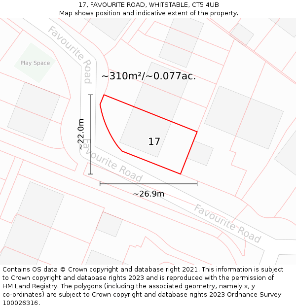17, FAVOURITE ROAD, WHITSTABLE, CT5 4UB: Plot and title map
