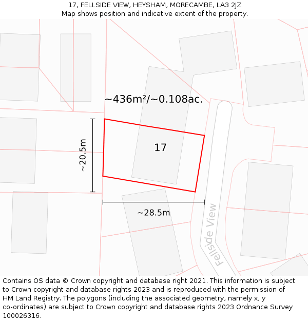 17, FELLSIDE VIEW, HEYSHAM, MORECAMBE, LA3 2JZ: Plot and title map
