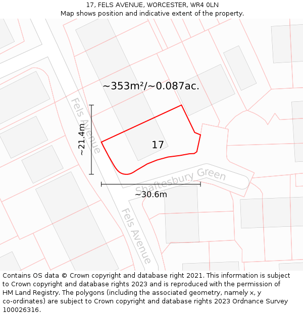17, FELS AVENUE, WORCESTER, WR4 0LN: Plot and title map
