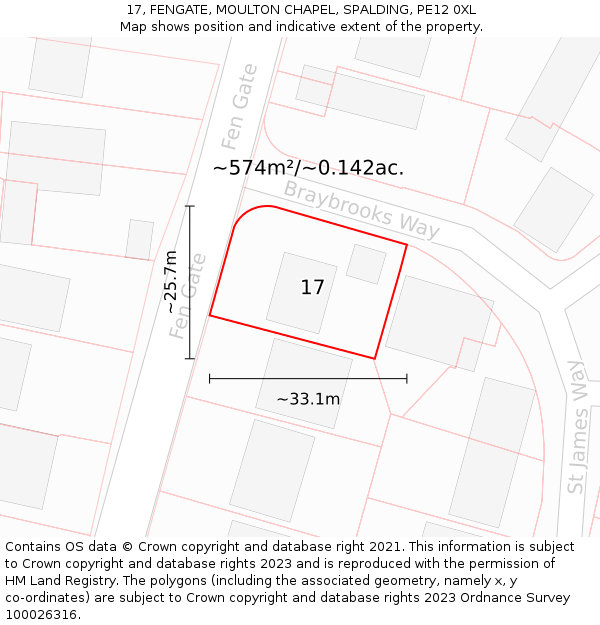 17, FENGATE, MOULTON CHAPEL, SPALDING, PE12 0XL: Plot and title map