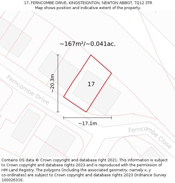 17, FERNCOMBE DRIVE, KINGSTEIGNTON, NEWTON ABBOT, TQ12 3TR: Plot and title map